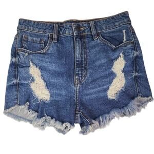 Eunina Lulu Sz Sm High Rise Shorts Cut Off Shortie denim Blue Distressed Stretch